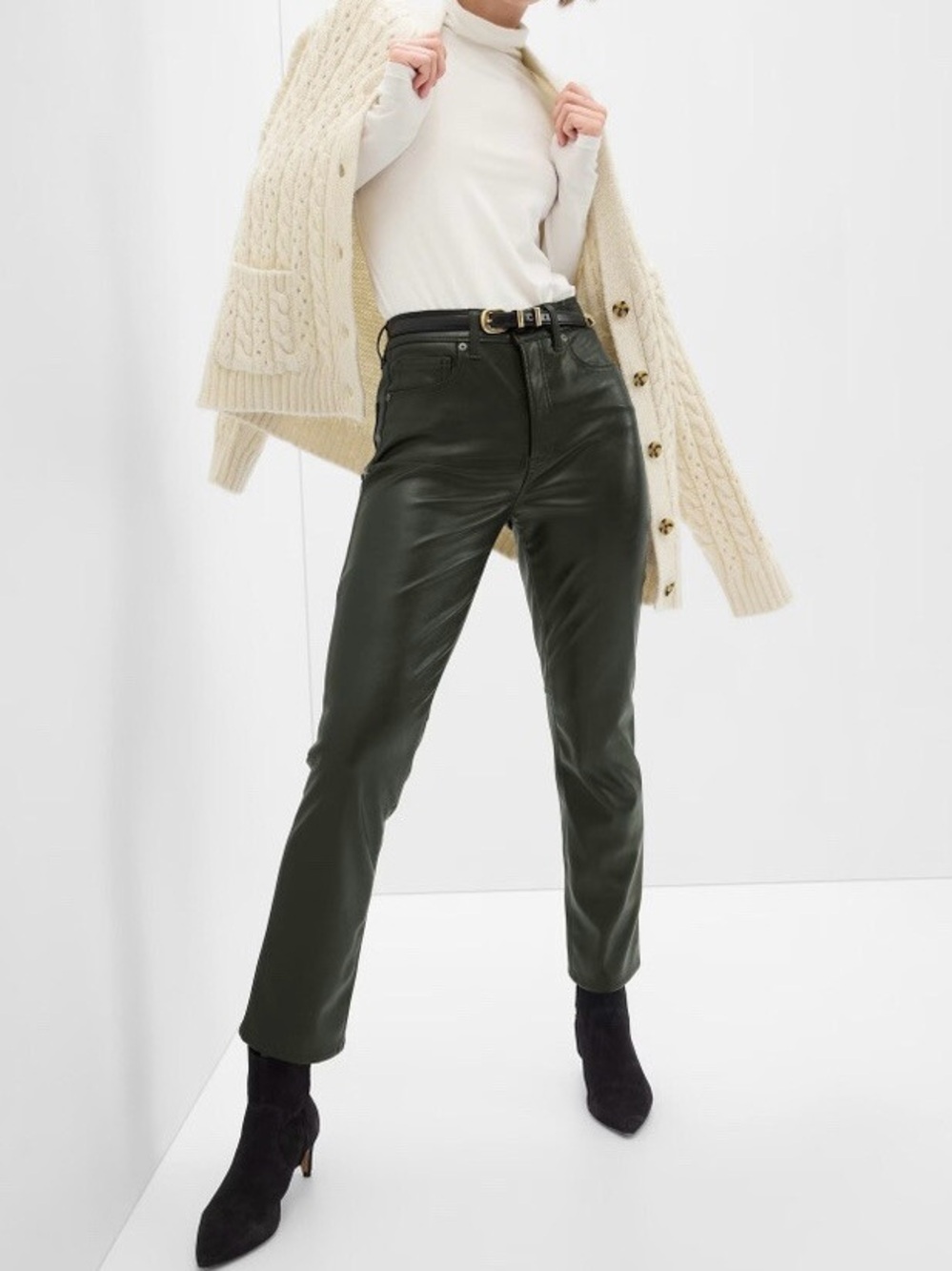 NWT GAP Green Faux Vegan Leather Vintage Slim High Rise Ankle Pants Size 27 / 4